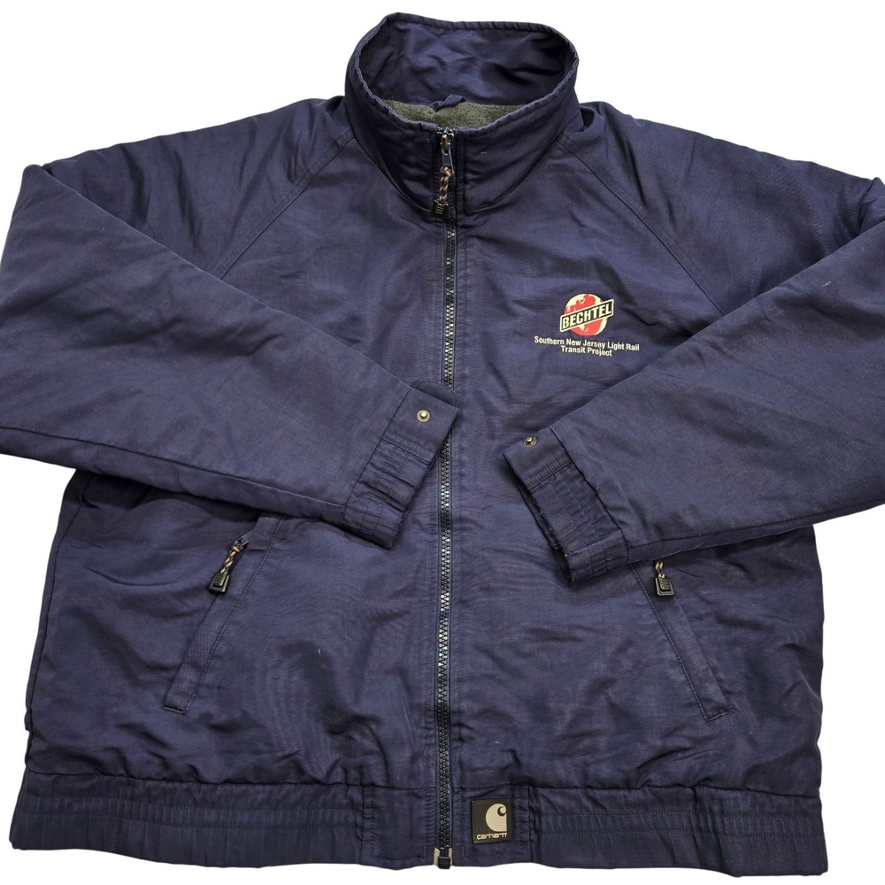 Carhartt Jacket Mens L Blue Bomber Fleece Lined Insulated Full Zip Pockets Logo